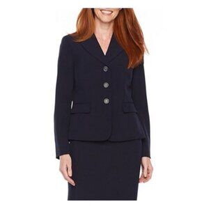 Le Suit Womens Size 8 Navy Blue Notch Collar Three Button Blazer Jacket Work NWT